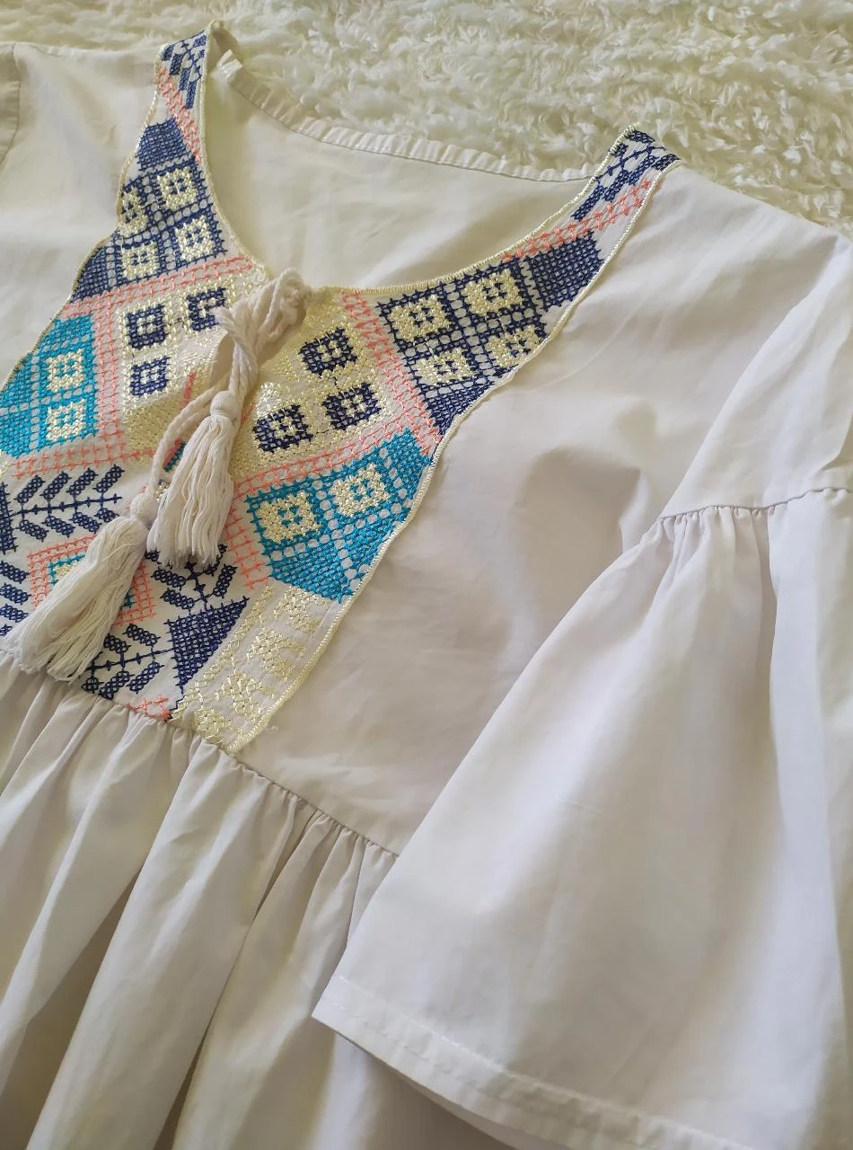 Chemisier en coton brodé bohème fabriqué en Italie M – photo 20